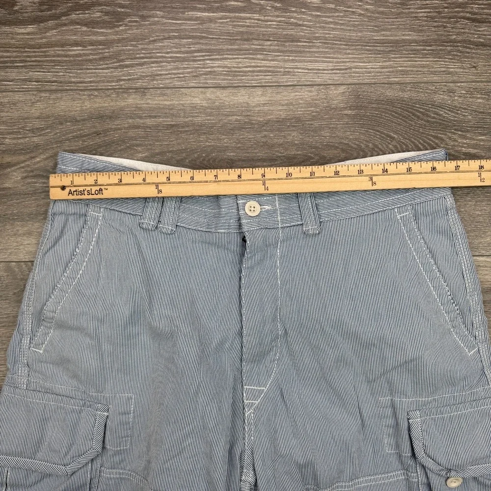 Polo Cargo Shorts Mens 35 White Blue Pinstripe Cotton Classic Y2K Baggy Loose